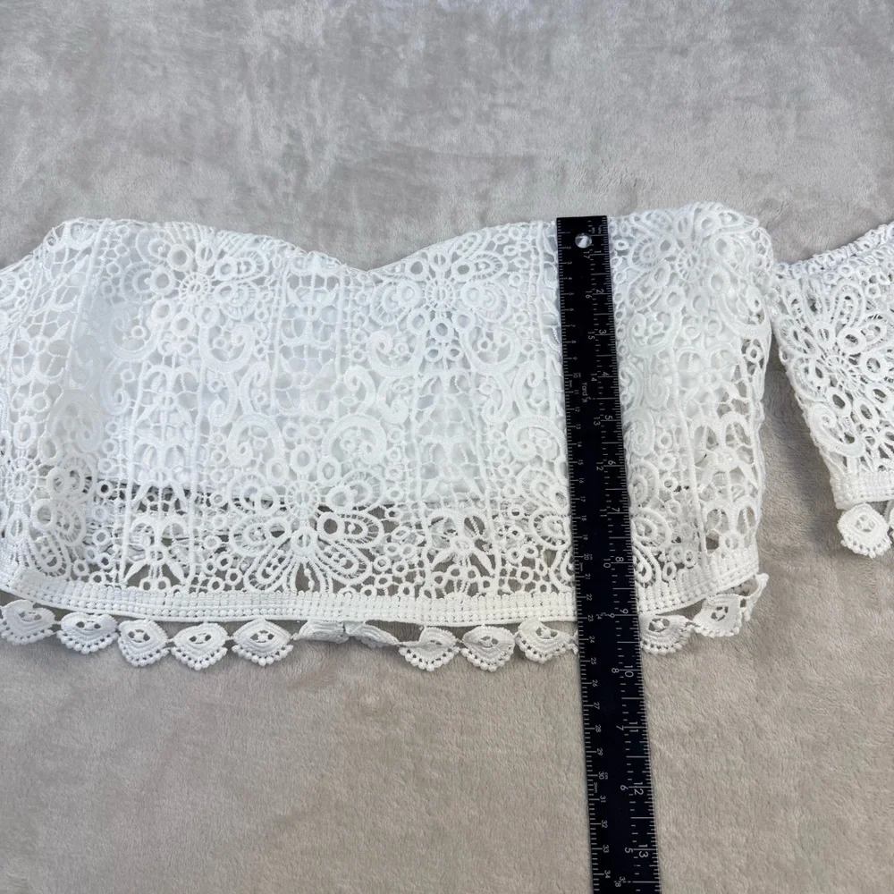 Windsor White Lace Off Shoulder Crop Top Boho Festival Romantic Size L - Picture 6 of 12
